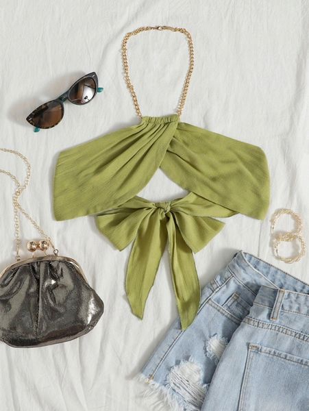 

tie backless chain halter g3qm#, White