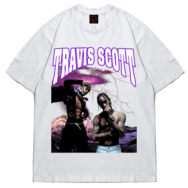 

travis scott plus size t shirts mens digital direct injection beauty tide small neckline heavy hip hop rap short sleeve t-shirt men, White;black