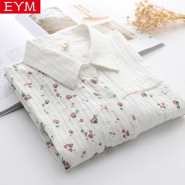 

women's blouses & shirts 2021 spring autumn simple fresh floral print cotton white shirt loose casual young style design lady clothes
