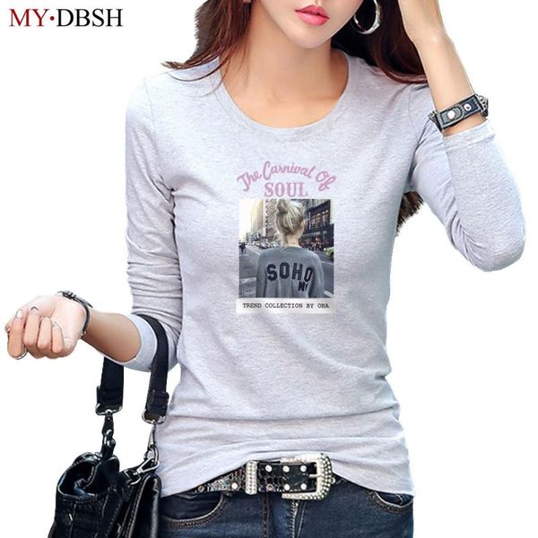 

brand women t shirt fashion girl print tees o-neck long sleeve female tshirts casual thin style ladies t-shirts women's t-shirt, White