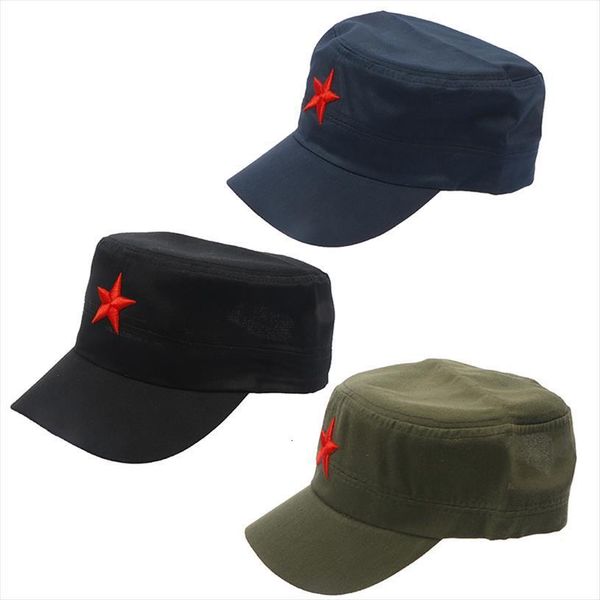 

1pcs cotton fashion fabric adjustable casual china green flat hats red star retro chinese patrol army cap gifts, Blue;gray