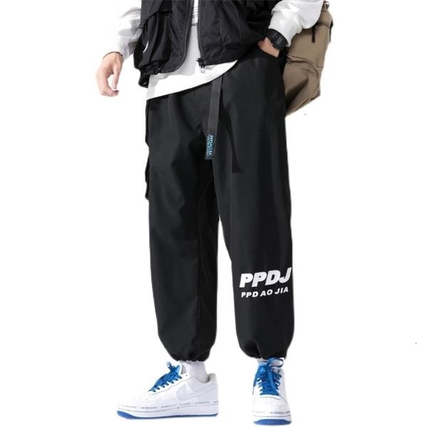 

men's pants men hip hop ribbons cargo homme spring japanese streetwear joggers male casual trousers 7oxr, Black