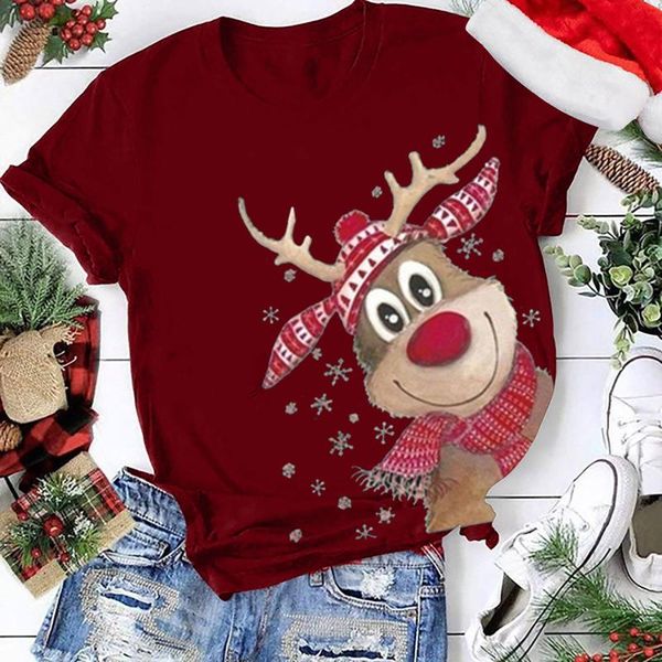 

women's t-shirt reindeer deer cartoon printed christmas t shirt women short sleeve o neck xmas holiday tshirt aesthetic t-shirts, White