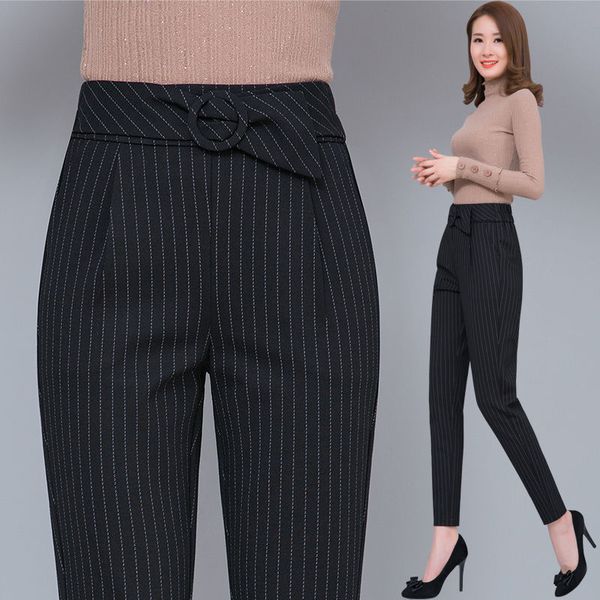 

capris women's nine point casual black pants, loose, large, small feet, spring and autumn, 2021, Black;white