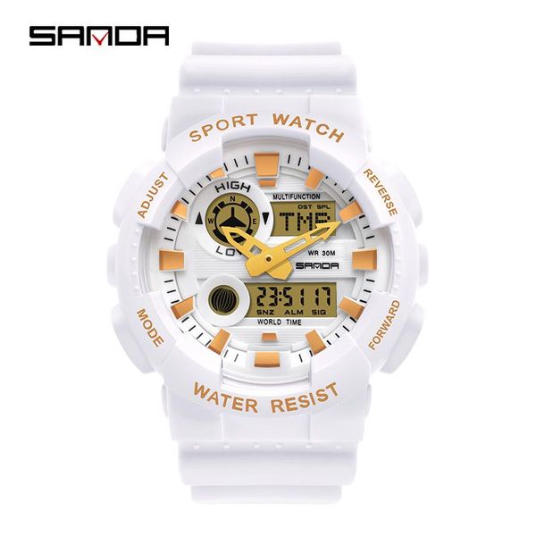 

wristwatches brand sanda watch men luxury dual time digital electronic watches fashion sport man clock satch chronograph wristwatch, Slivery;brown