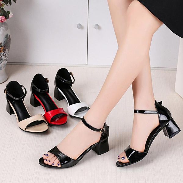 

women office ladies sandals high heel fashion mixed colors sandal buckle square shoes size 33-41 dress, Black