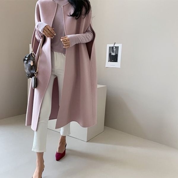 

women's trench coats [ewq] kaschmir mantel woolen coat autumn winter female shawl sleeveless minimalist overcoat clothing bat sleeved k, Tan;black