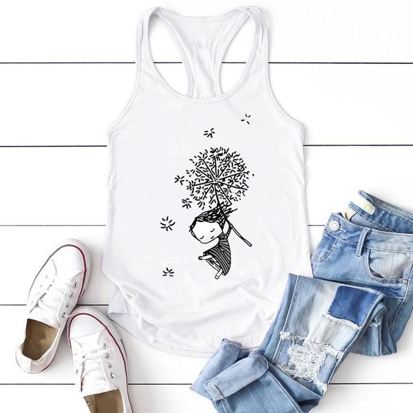 

dandelion womens tanks girl printed women tank casual summer sleeveless cute vest ladies loose graphic ropa mujer, White