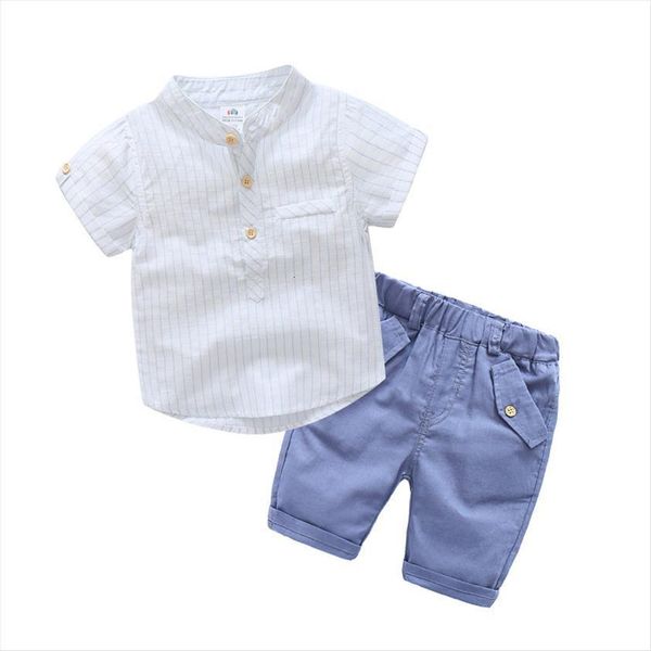 

summer 3 12 years teenage big kids cotton boys short sleeve striped shirt knee length pants shorts pcs formal suits, White