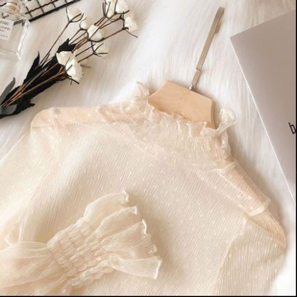 

womens shirt design flare sleeved lace women blouse and shirts turtleneck loose see through lady elegant pull vintage princess, White