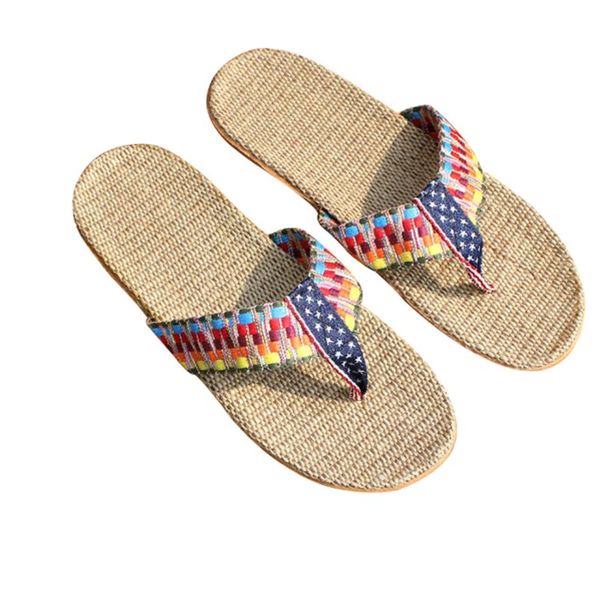 

linen women shoes plaid flip flops spring summer breathable home house indoor slippers flat, Black