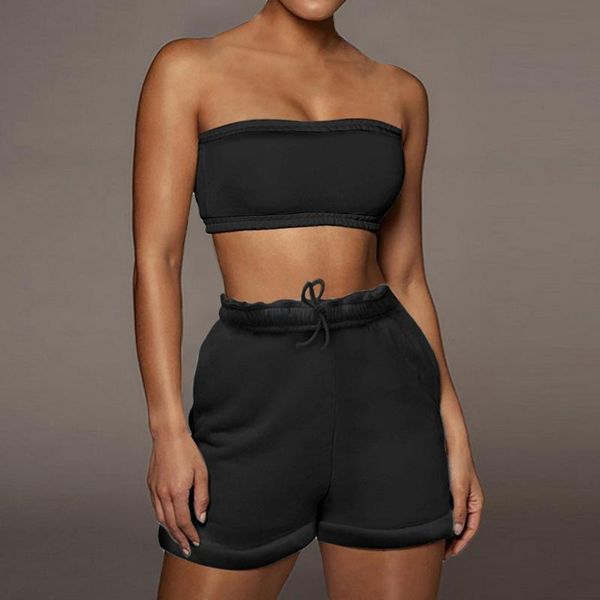 

women's tracksuits women sportswear casual solid two piece sets summer 2021 crop drawstring shorts matching set athleisure outfits, Gray