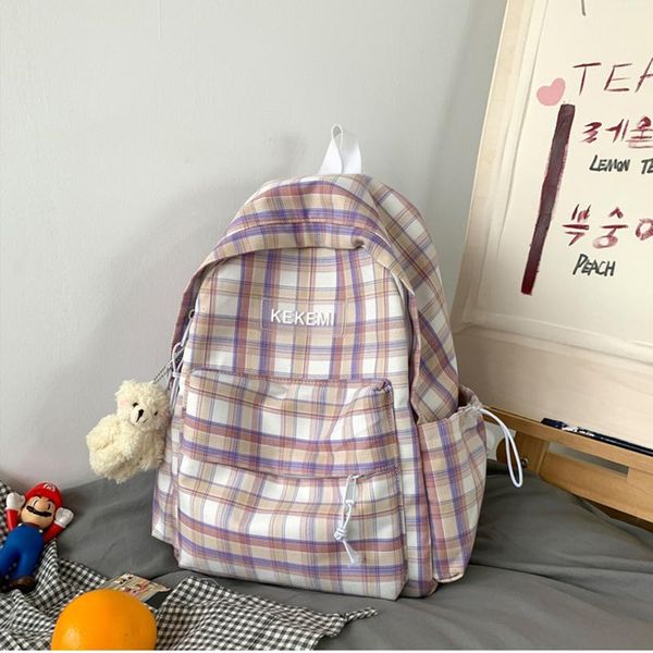 

backpack harajuku korea travel bag vintage fashion casual big-capacity teenager chic women zip up ulzzang plaid school