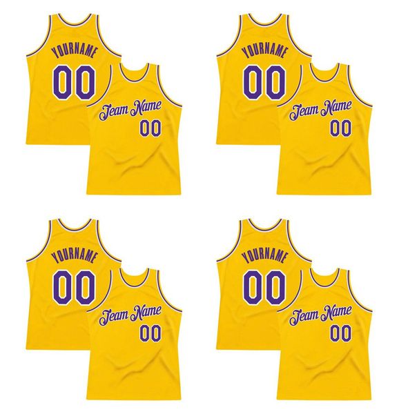 Custom Gold Purple-White Authentic Throwback Basketball Jersey