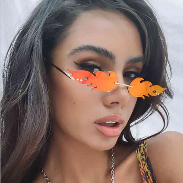 

mens sunglasses vintage fire flame sunglasses women men rimless luxury brand rectangle fashion sun glasses clear streetwear shades, White;black