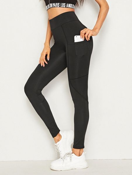 

solid wide waistband stitch leggings d9pi#, Black