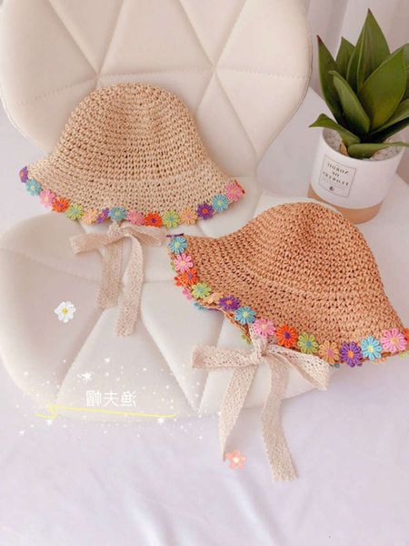 

sun hat korean flower lace girls' straw sunscreen baby fisherman's cute casual sunshade hat, Blue;gray