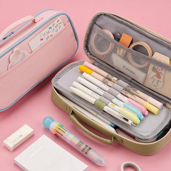 

storage bags pencil case big capacity canvas pen pouch with zippers stationery organizer office school gift for student multicolor