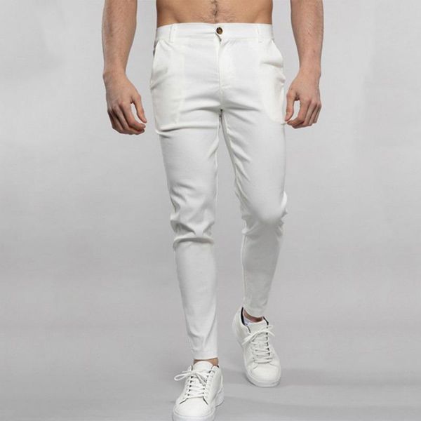 

men's pants casual wear street stretch lotus type solid color slim fit business formal ankle length office cotton, Black