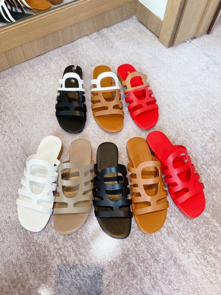 

luxury women's five belt pig nose series leather slippers leather customized rubber sandals size 35-41, Black