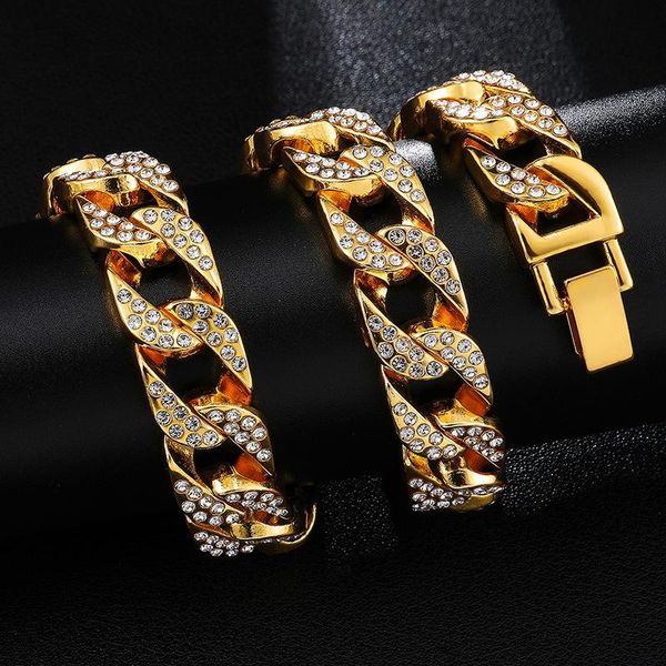 

thick miami cuban link chain gold color rhinestone iced out hip hop bling 13.6mm 30" chains, Silver