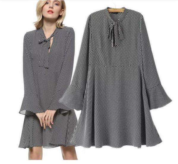 Vestidos casuais manga longa de decote em V Flare Plus Tamanho 5xl 6xl 2021 DOT DOT BLATRA VESTIMENTO MULHERES CHIFFON LOLHO FYY524