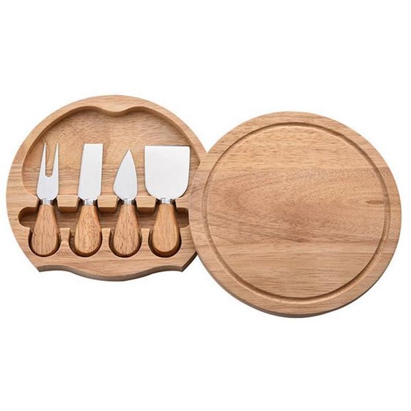 

cheese board and knife set, bamboo round charcuterie boards swivel platter personalized tray for party baking & pastry tools