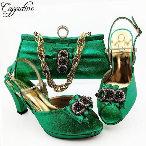 

dress shoes graceful party african high heel sandal set with handbag mm1096 in green, height 8.5cm1, Black