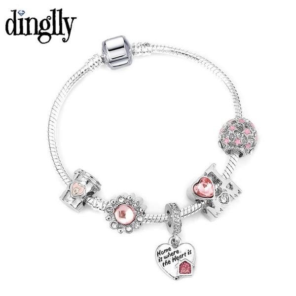 

charm bracelets dinglly heart home is where the silver color l i love mom beaded bracelet & bangles for women jewelry, Golden;silver