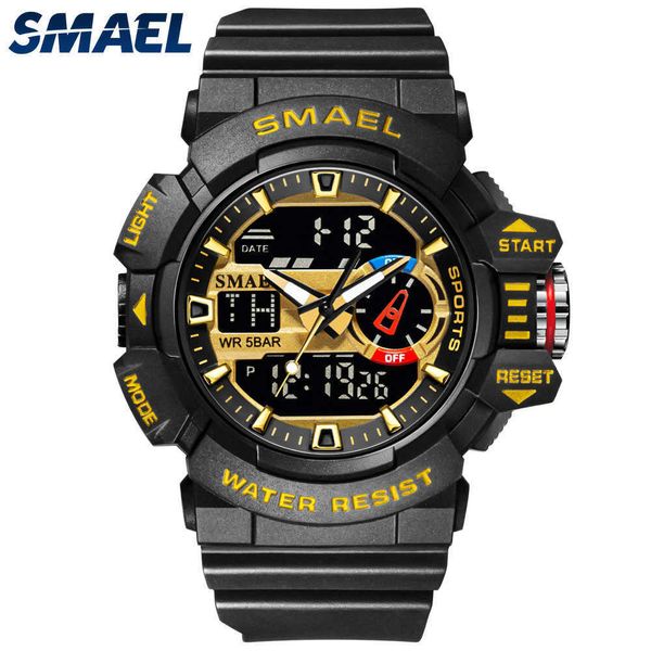 

military watch for men 50m waterproof clocks luminous hands digital wristwatches black gold rubber bracelet 8043 sport watches 210728, Slivery;brown
