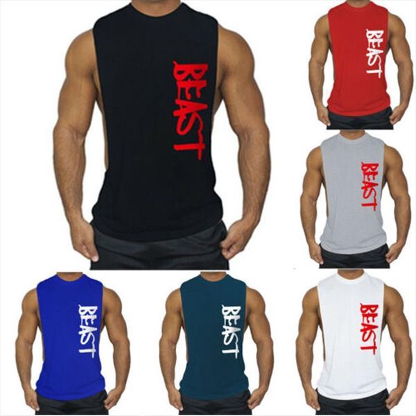 

gym clothing men tank sleeveless shirt bodybuilding sport letter vest workout, White;black