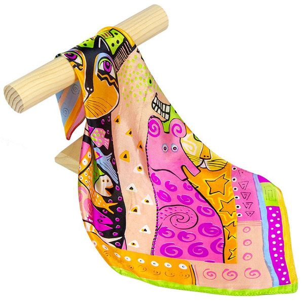 

scarves pure silk scarf women bandana female cat handkerchief hair for natural headband women's square head neck, Blue;gray