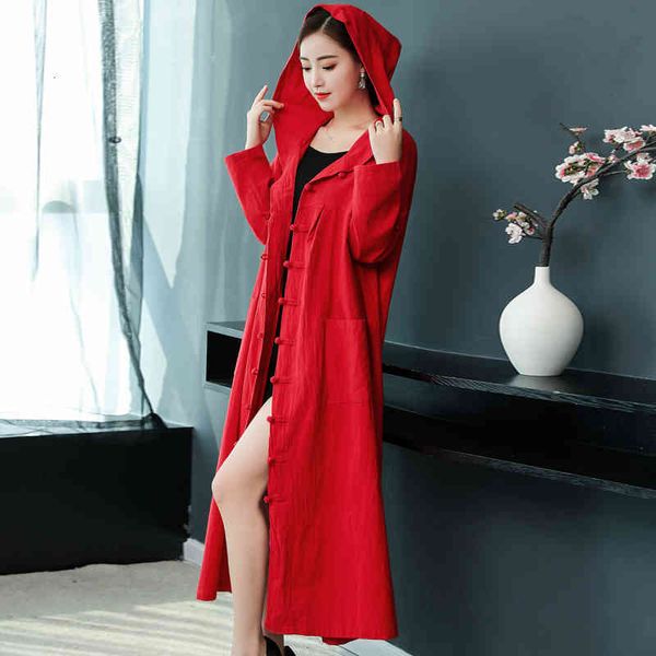 

women's trench coats spring autumn women hooded cloak coat vintage long sleeve single breasted elegant female cotton linen overcoa, Tan;black