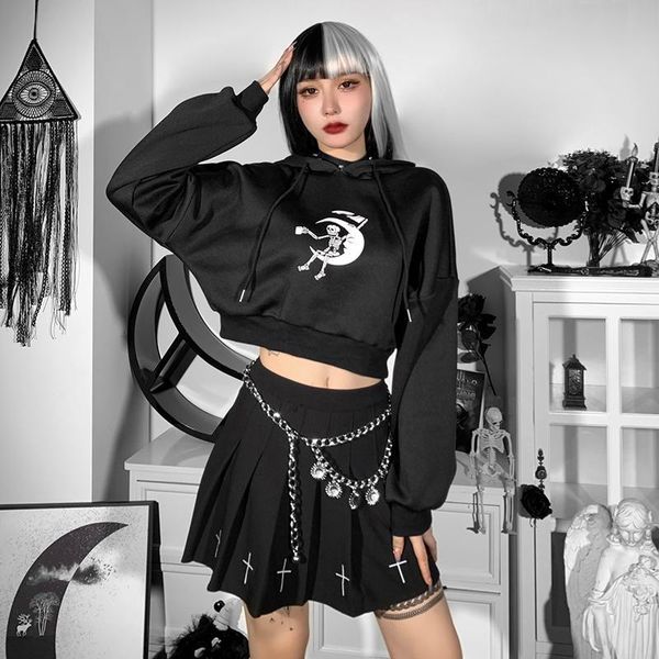 

women's hoodies & sweatshirts black short style hoodie gothic harajuku streetwear cotton skull print women spring autumn long sleeve 20
