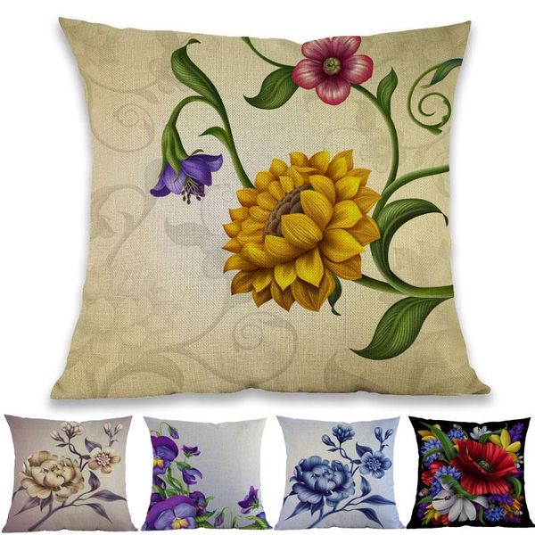 

oil painting vintage style beautiful colorful various flower floral pattern throw pillow case home sofa decoration cushion cover cushion/dec