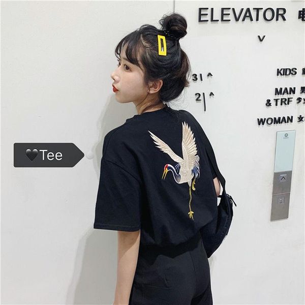 

women's t-shirt embroidered short-sleeved loose sleeves shirt top, White