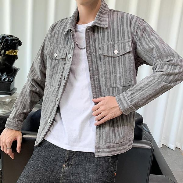 

men's jackets men casual corduroy cargo jacket spring autumn warmth striped double pockets slim coat japan style harajuku streetwear, Black;brown
