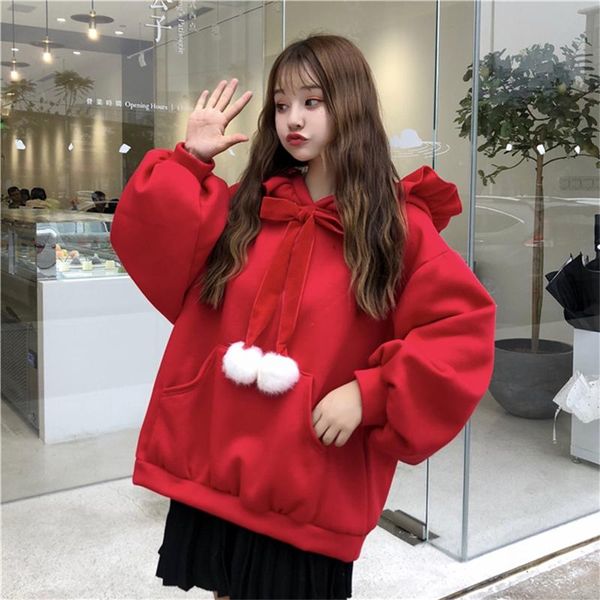 

women's hoodies & sweatshirts christmas hat hooded women autumn winter korean hoodeies pockets student loose thick cute sweatshirt casu, Black