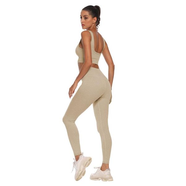 

2pcs/set seamless fitness women yoga suit high stretchy workout sport set padded sports bra waist legging gym clothing, White;black