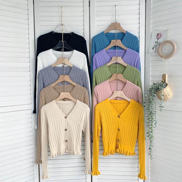 

women's knits & tees singreiny women korean knitted cardigan long sleeve v neck single breasted slim autumn fashion streetwear short o, White