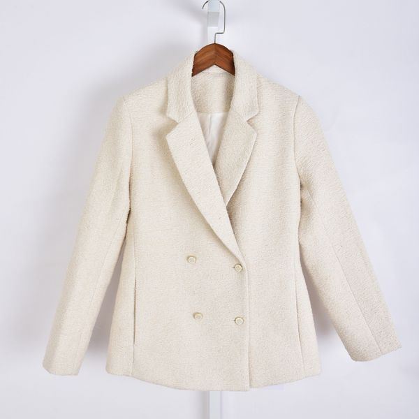 

2021 autumn fall long sleeves notched lapels ivory blazer french style solid color tweed double-breasted blazers outwear coats g127019, White;black