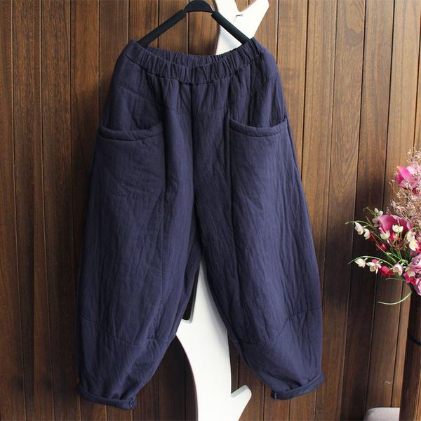 

women's pants & capris women cotton padded loose big size 2021 winter autumn pockets thick warm trousers vintage fashion casual, Black;white