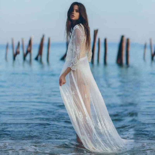 

elegant cover-ups deep v-neck summer beach dress white lace tunic women beachwear swimsuit cover up robe de plage q916 210420, White;black