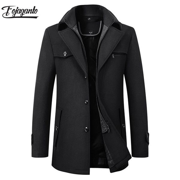 

fojaganto winter men solid wool blend coats fashion brand men long wool coat double collar thick wool blend overcoat male 211119, Black