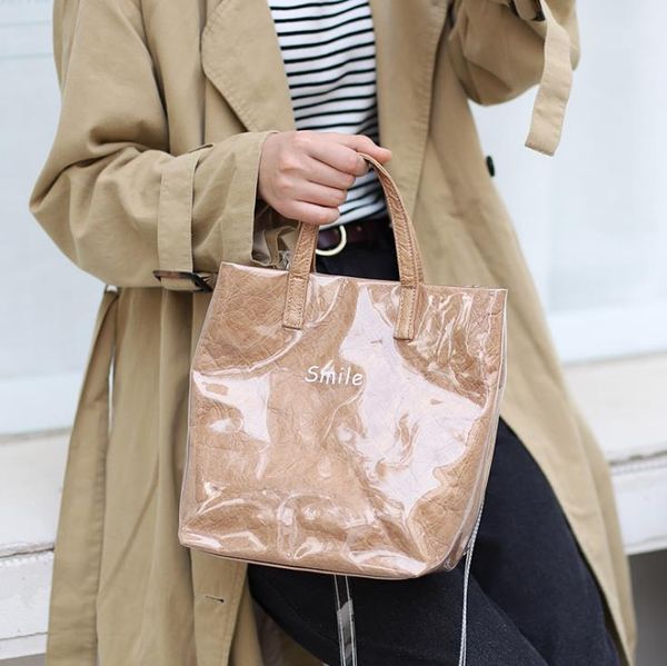 

vintage kraft paper handbag simple pvc transparent shoulder bag casual fashion letter messenger bags
