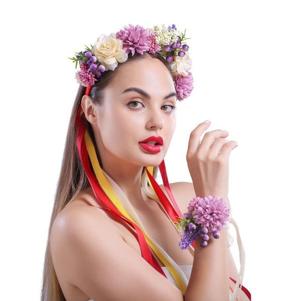 

hair accessories halloween rose flower crown wrist band set festival wedding garland headband 094b