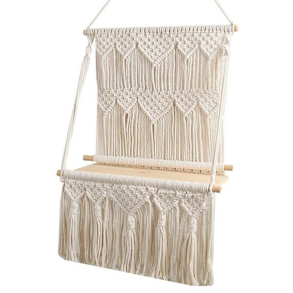 

tapestries bohemian wooden handmade macrame wall hanging rope shelf floating plant rack stand tapestry home decor ornament