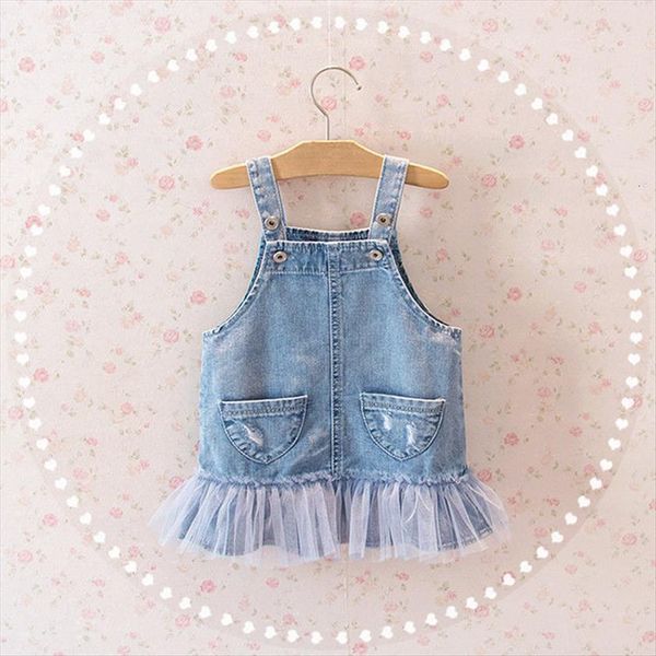 

kids girl summer baby sling dress children denim clothes for 0 6 y, Red;yellow