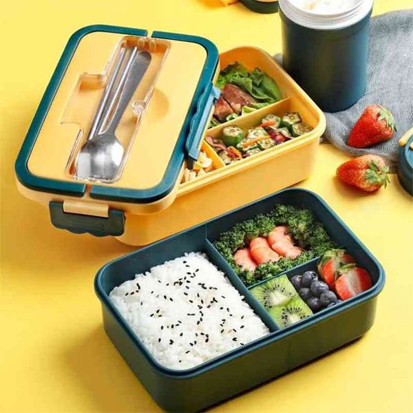 Bento Box Японский стиль для детских студенческих пищевых контейнерной пшеницы соломенный материал герметичный квадратный ланч коробка с отсеком 210818