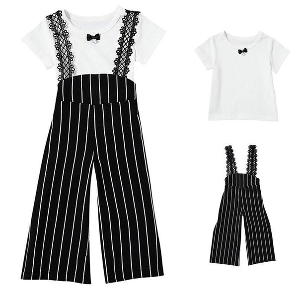 

trousers striped girls outfits toddler summer short sleeve round collar white shirt kids jumpsuit romper, Blue